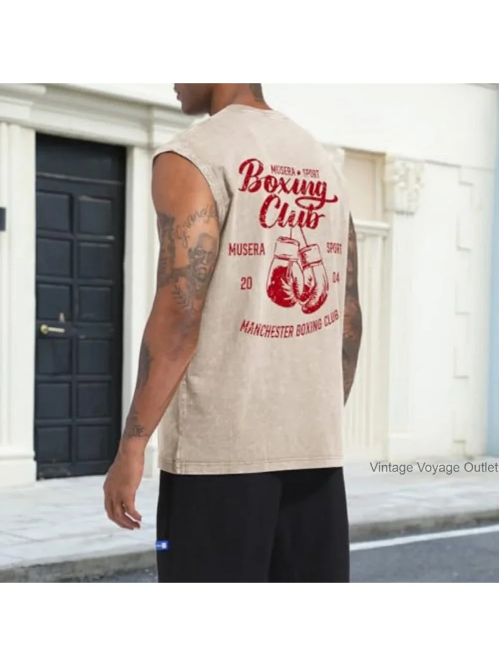 Vintage Boxing Club Graphic Tank Top Muscle Cut Off Sleeveless Gym Workout